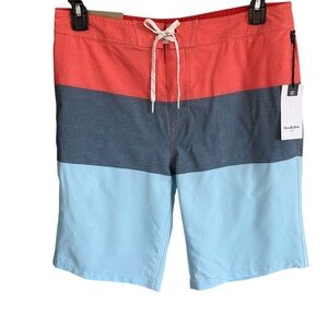 Goodfellow Men Colorblock Coral Red Swim Board Shorts 10” inseam NWT, size 33